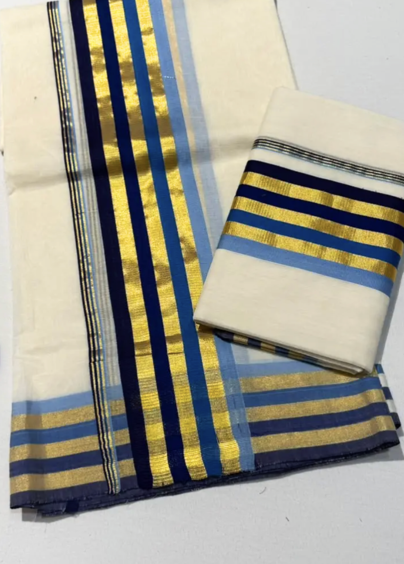 Handloom Set & Mundu - Blue 1