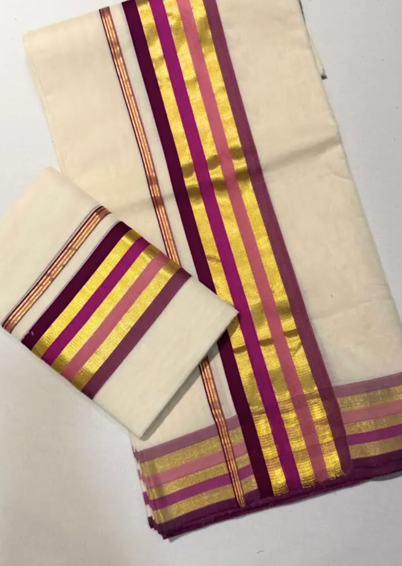 Handloom Set & Mundu - Pink 1