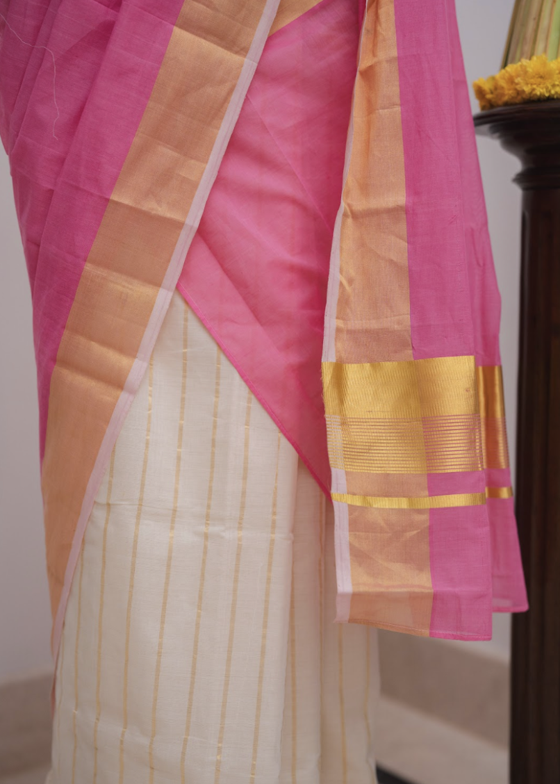 Handloom Set & Mundu - Toffee Pink 1