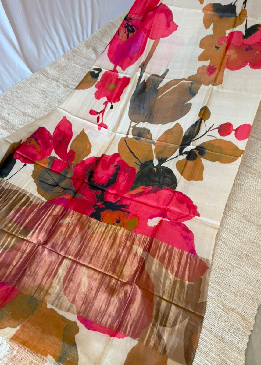 Pink Bloom Tussar Silk Dupatta