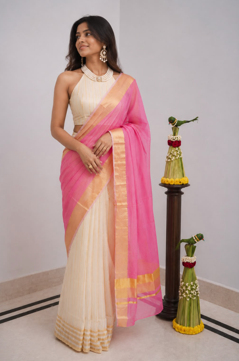 Handloom Set & Mundu - Toffee Pink 1
