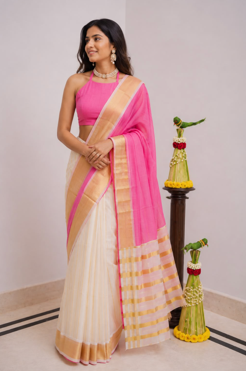 Handloom Set & Mundu - Toffee Pink 2