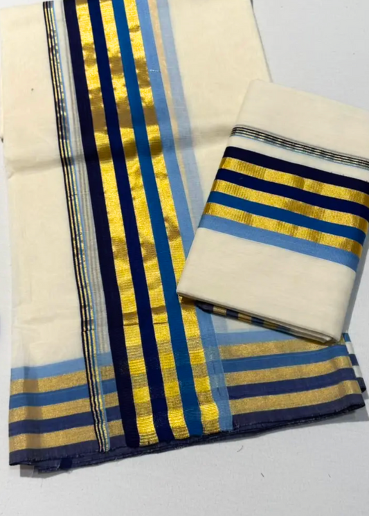 Handloom Set & Mundu - Blue 1