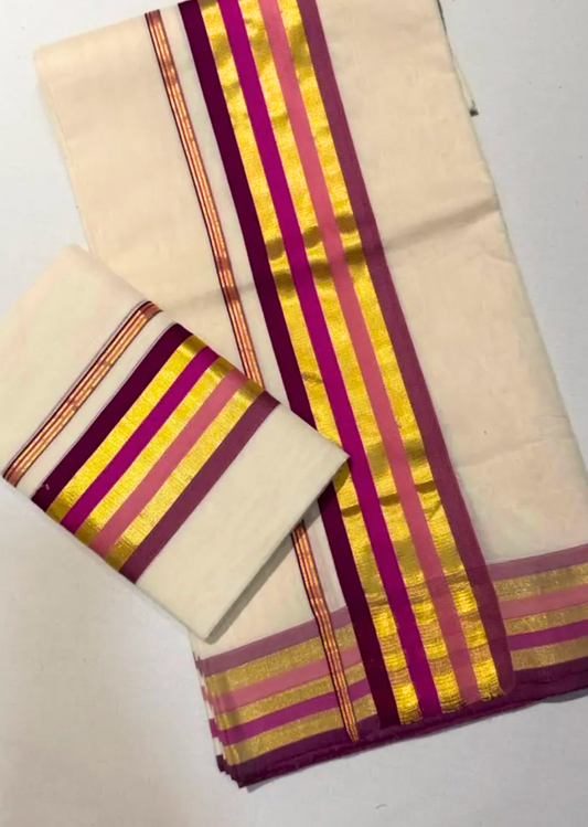 Handloom Set & Mundu - Pink 1