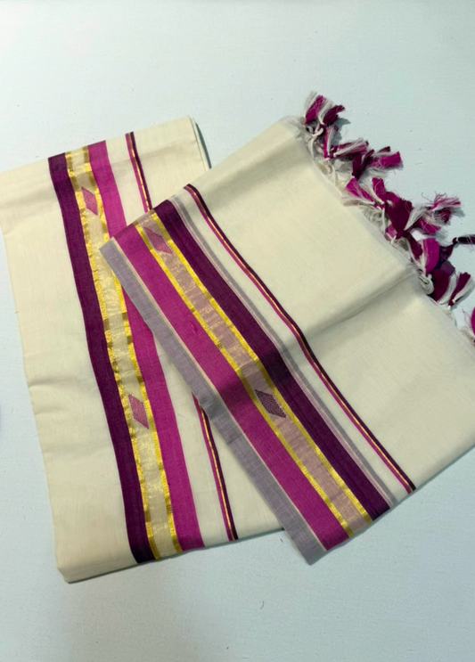Handloom Set & Mundu - Purple
