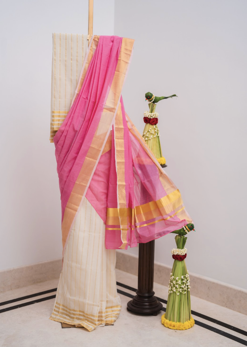 Handloom Set & Mundu - Toffee Pink 1