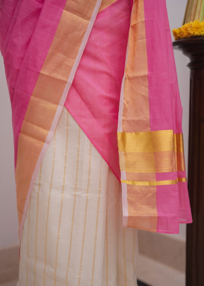 Handloom Set & Mundu - Toffee Pink 1