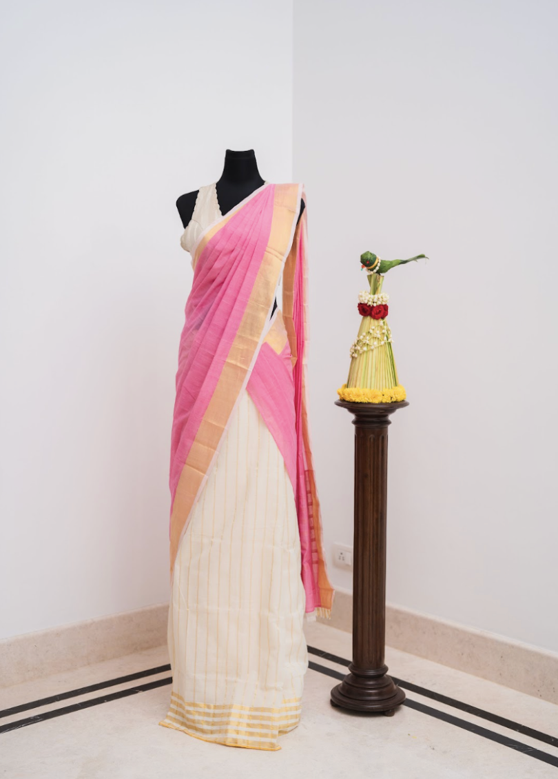 Handloom Set & Mundu - Toffee Pink 2