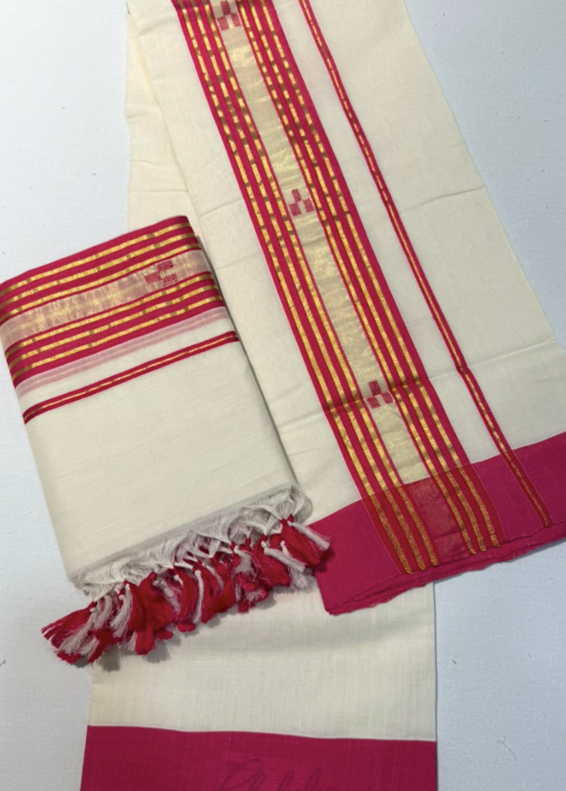 Handloom Set & Mundu - Pink