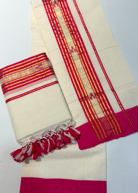 Handloom Set & Mundu - Pink